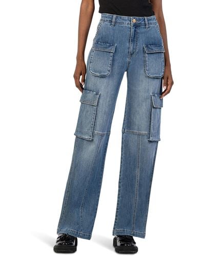 Kut From The Kloth Jean High-rise Fab Ab Wide Leg -patch Pockets W/ Flaps In Planned - Blue