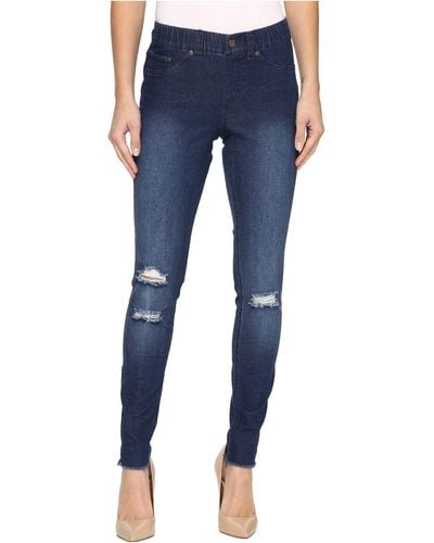 Hue L7724 Women's White Ripped Knee Denim Leggings Size L