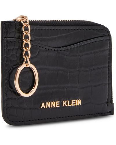 Anne Klein Zip And Go Curved Card Case In Croco - Black