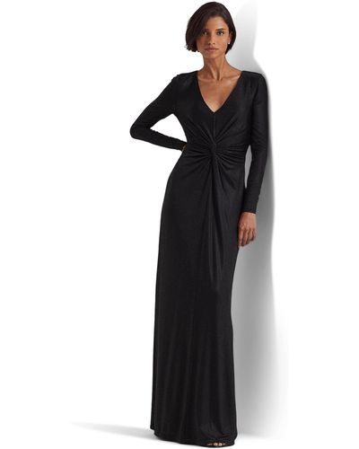Lauren by Ralph Lauren Twist-front Foil Print Jersey Gown - Black