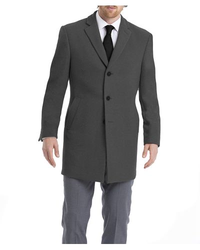 Calvin Klein Mens Slim Fit Wool Blend Overcoat Jacket - Gray