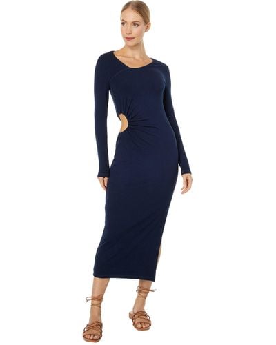 Sundry Long Sleeve Side Cutout Dress - Blue