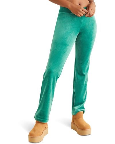 Juicy Couture Rib Waist Velour Pants With Drawcord - Green