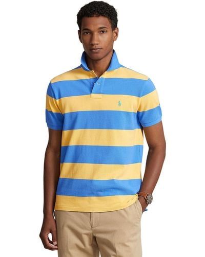 Polo Ralph Lauren Classic Fit Striped Mesh Polo Short Sleeve Shirt - Blue