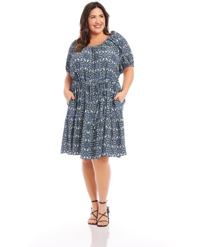 Karen Kane Plus Size Tiered Short Dress - Blue