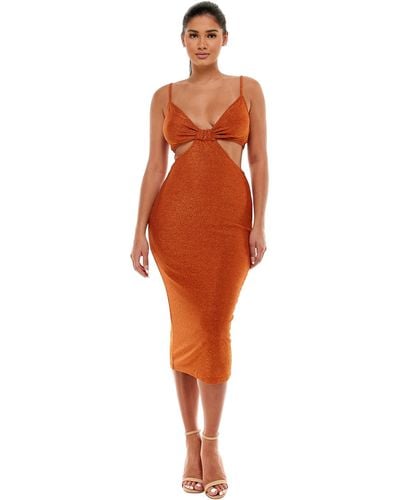 Bebe Side Cutout Lurex Dress - Orange