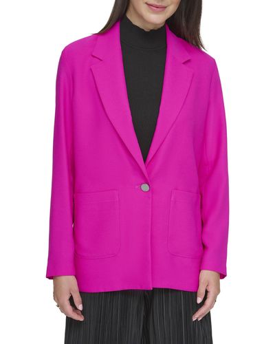 DKNY Long Sleeve Two-pocket Satin Blazer - Pink