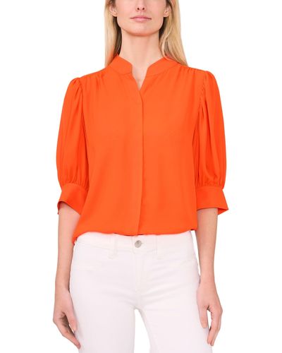 Cece Elbow Sleeve Open Collar Blouse - Orange