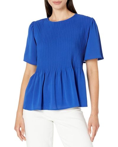 Cece Pin Tuck Blouse With Flutter Sleeve - Blue