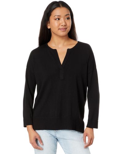Lilla P Split-neck Pullover Sweater - Black