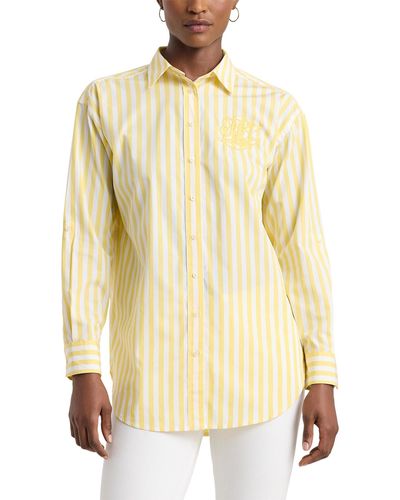 Lauren by Ralph Lauren Oversize Striped Cotton Broadcloth Shirt - Yellow