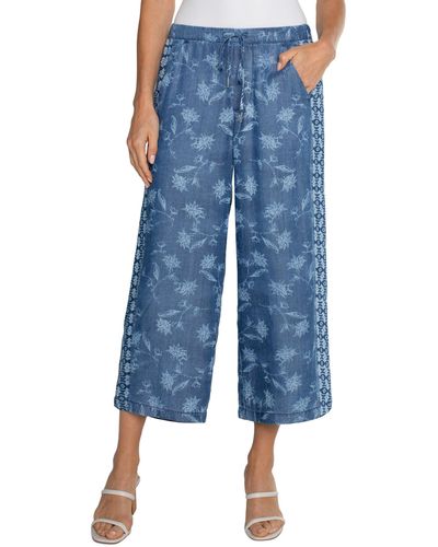 Liverpool Los Angeles Pull On Mid Rise Wide Leg Crop Trouser - Blue