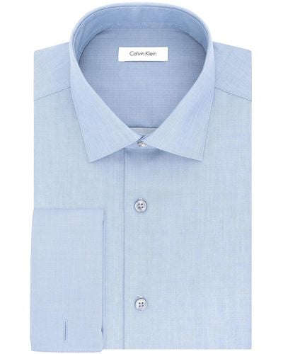 Calvin Klein Dress Shirt Slim Fit Non Iron Solid French Cuff - Blue