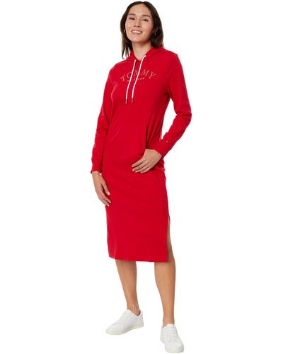 Tommy Hilfiger Embellished Sweatshirt Midi Dress - Red