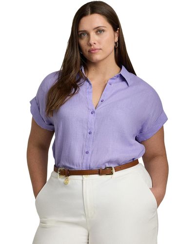 Lauren by Ralph Lauren Plus-size Linen Dolman-sleeve Shirt - Purple