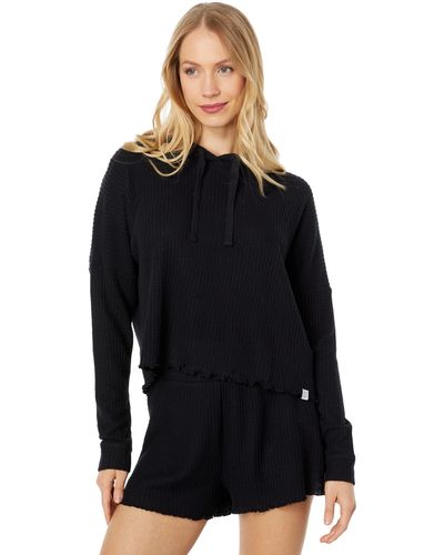 Roxy Twilight Mood Cozy Thermal Hooded Sweatshirt - Black