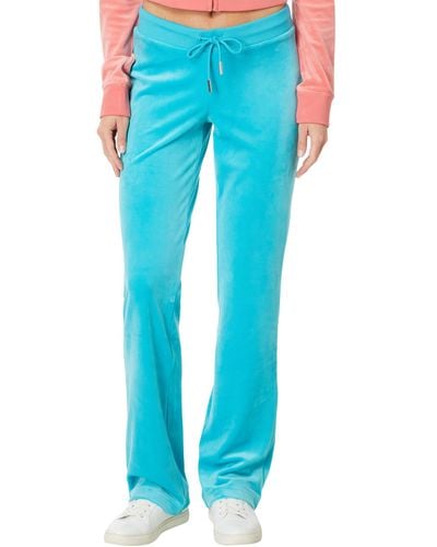 Juicy Couture Solid Rib Waist Velour Pant W/drawcord - Blue