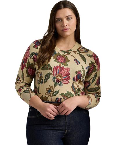 Lauren by Ralph Lauren Plus-size Floral Cotton-blend Sweater - Brown