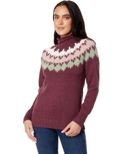 L.L. Bean Cotton Ragg Sweater Funnel Neck Pullover Fair Isle - Purple
