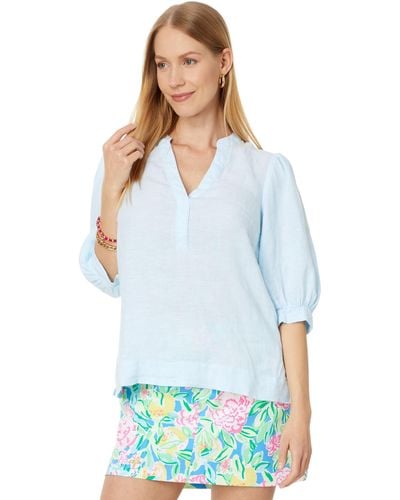 Lilly Pulitzer Mialeigh Elbow Sleeve Linen Top - Blue