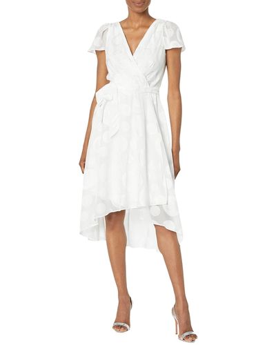 DKNY Flutter Sleeve V- Neck Faux Wrap Dress - White