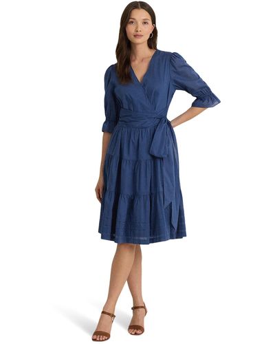 Lauren by Ralph Lauren Tie-front Cotton Voile Surplice Dress - Blue