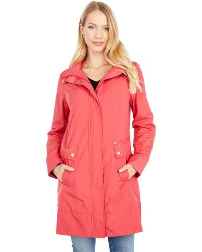 Cole Haan 34 1/2 Single Breasted Rain Jacket With Removable Hood - Red