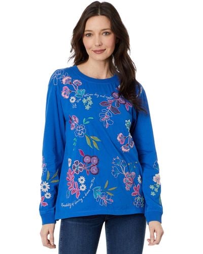Johnny Was Shilo Relaxed Long Sleeve Tee - Blue