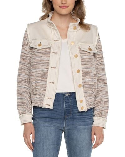 Liverpool Los Angeles Cropped Denim Boucle Mix Fray Jacket - Natural
