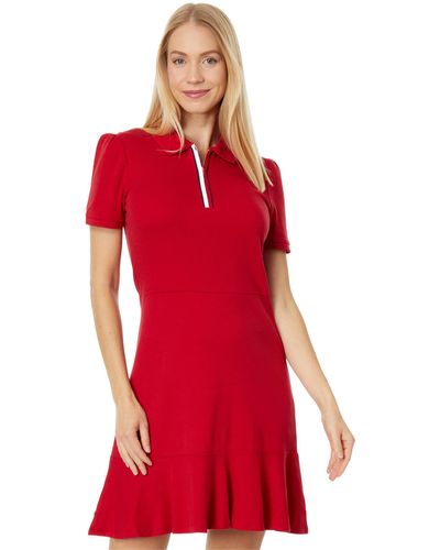 Tommy Hilfiger Global Short Sleeve Zip Polo Dress - Red