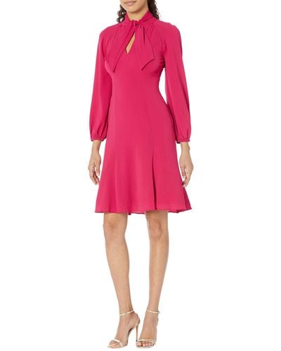 Maggy London Midi Dress With Blouson Sleeves And Front Tie - Red