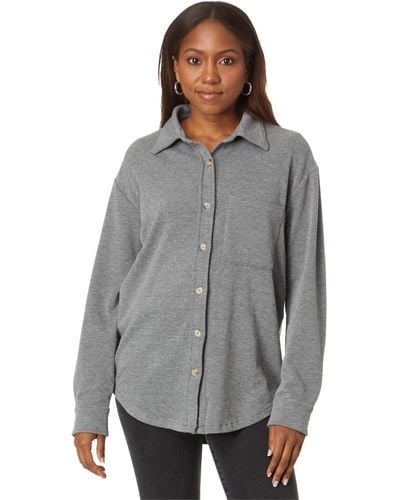 Bobi Button Front Collar Shirt Jacket - Gray