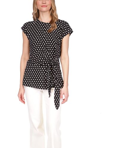 MICHAEL Michael Kors Polka Dot Short Sleeve Wrap Top - Black