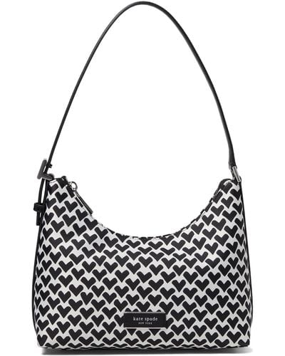 Kate Spade Sam Icon Modernist Hearts Jacquard Fabric Small Shoulder Bag - Black