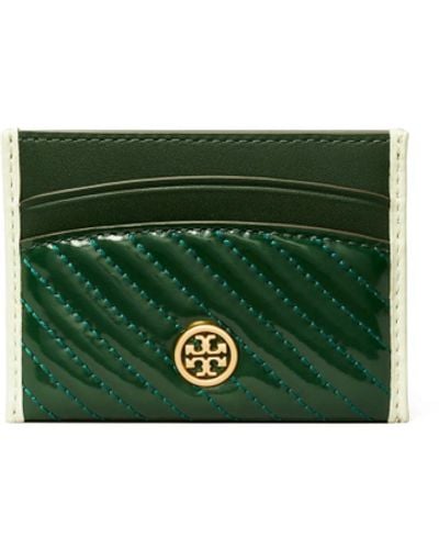 Tory Burch Robinson Patent Puffy Quilted Card Case - Green