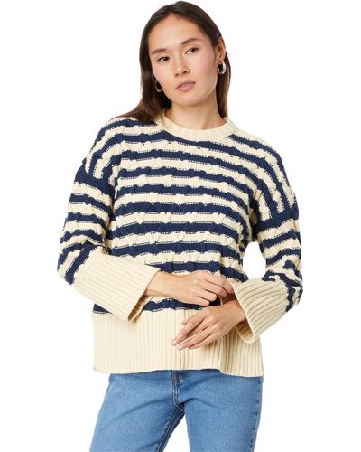 Madewell Cable-knit Oversized Sweater In Stripe - Blue