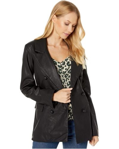 Blank NYC Faux Leather Long Double Breasted Blazer In Carbon - Black
