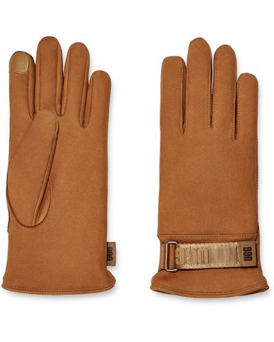 UGG Logo Leather Smart Gloves With Conductive Tips And Recycled Microfur Lining - Brown
