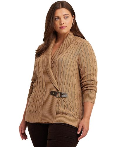 Lauren by Ralph Lauren Plus Size Buckled Cotton Sweater - Brown