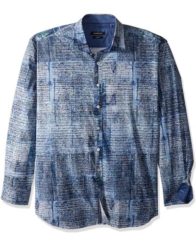 Bugatchi Long Sleeve Shaped Woven Shirt - Blue
