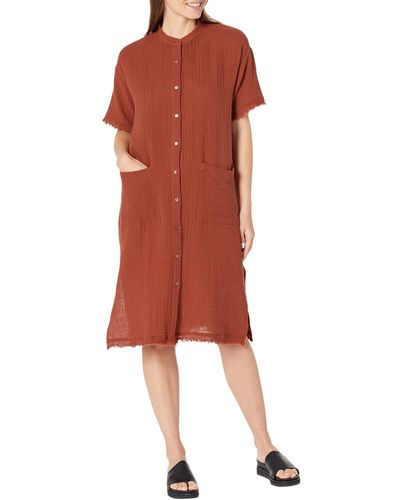 Eileen Fisher Petite Mandarin Collar Shirtdress - Red