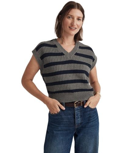 Madewell Waffle-knit Sweater Vest In Stripe - Black