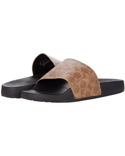 COACH Signature Coated Canvas Pool Slide - Brown