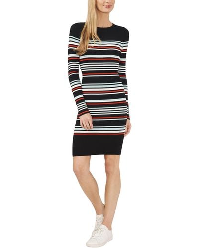 Cece Striped Rib Long Sleeve Sweater Dress - Black