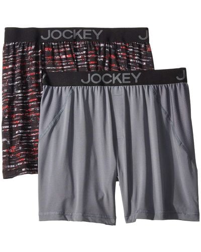 Jockey No Bunch Boxer Synthetic 2-pack (painterly Stripe Grey/lantern Grey) Men's Underwear - Gray