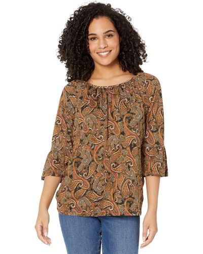 MICHAEL Michael Kors Paisley Flare Sleeve Top - Brown