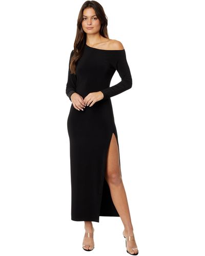 Norma Kamali 3/4 Sleeve Drop Shoulder Side Slit Gown - Black