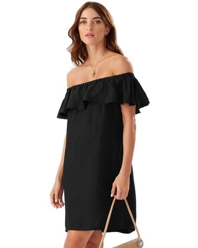 Tommy Bahama Linen Dye Off-the-shoulder Dress Cover-up - Black