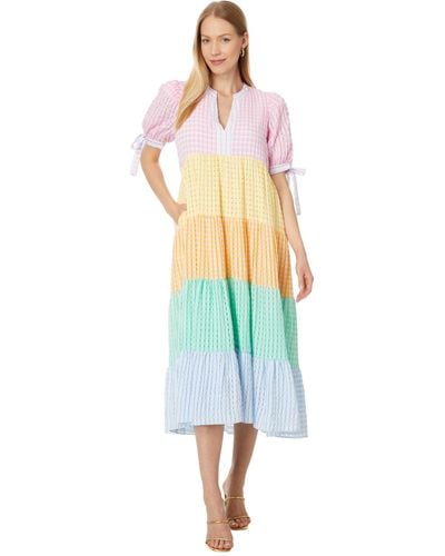 English Factory Colorblock Bow Tie Sleeve Maxi Dress - Blue