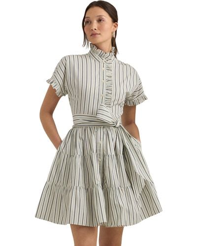 Lauren by Ralph Lauren Striped Cotton Broadcloth Shirtdress - Gray